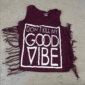 On Fire Burgundy Kids Tank Top with Fringe